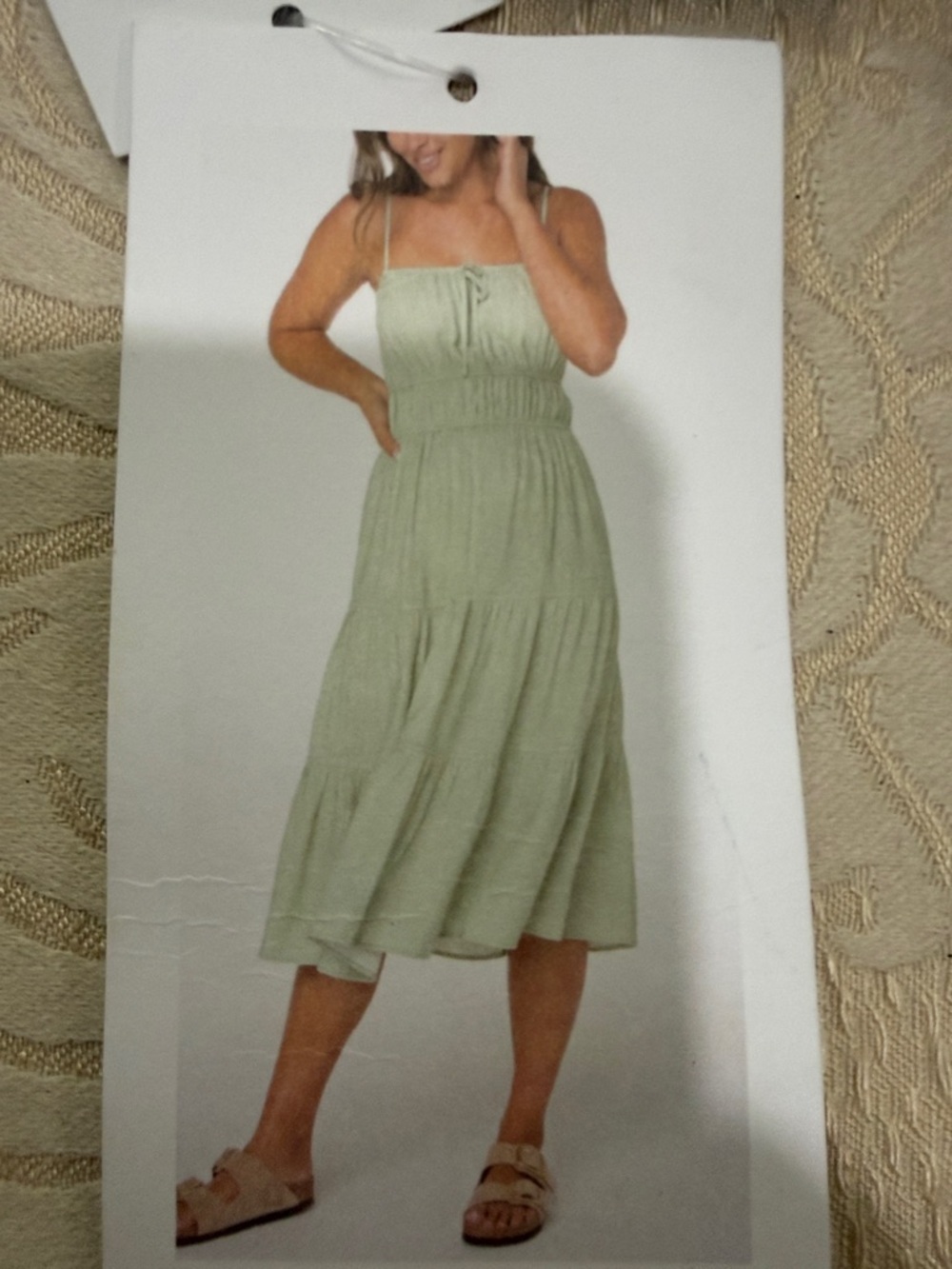 Light Olive Green tied front 3 Tiered Summer Dress with Spaghetti Straps